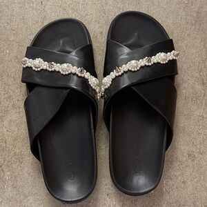 Simone Rocha Leather Studded Accents Slides - Black Sandals
